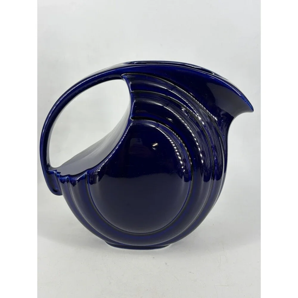 VTG Hall China USA Ceramic Disc Pitcher Ice Lip MCM Cobalt Blue #1338